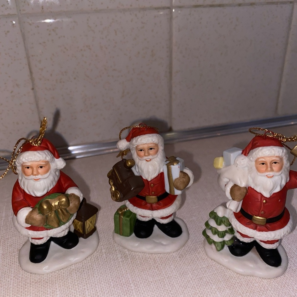 Vintage Homco Christmas Ornaments‎ Santa Claus Figurines Porcelain Set (3) #8742